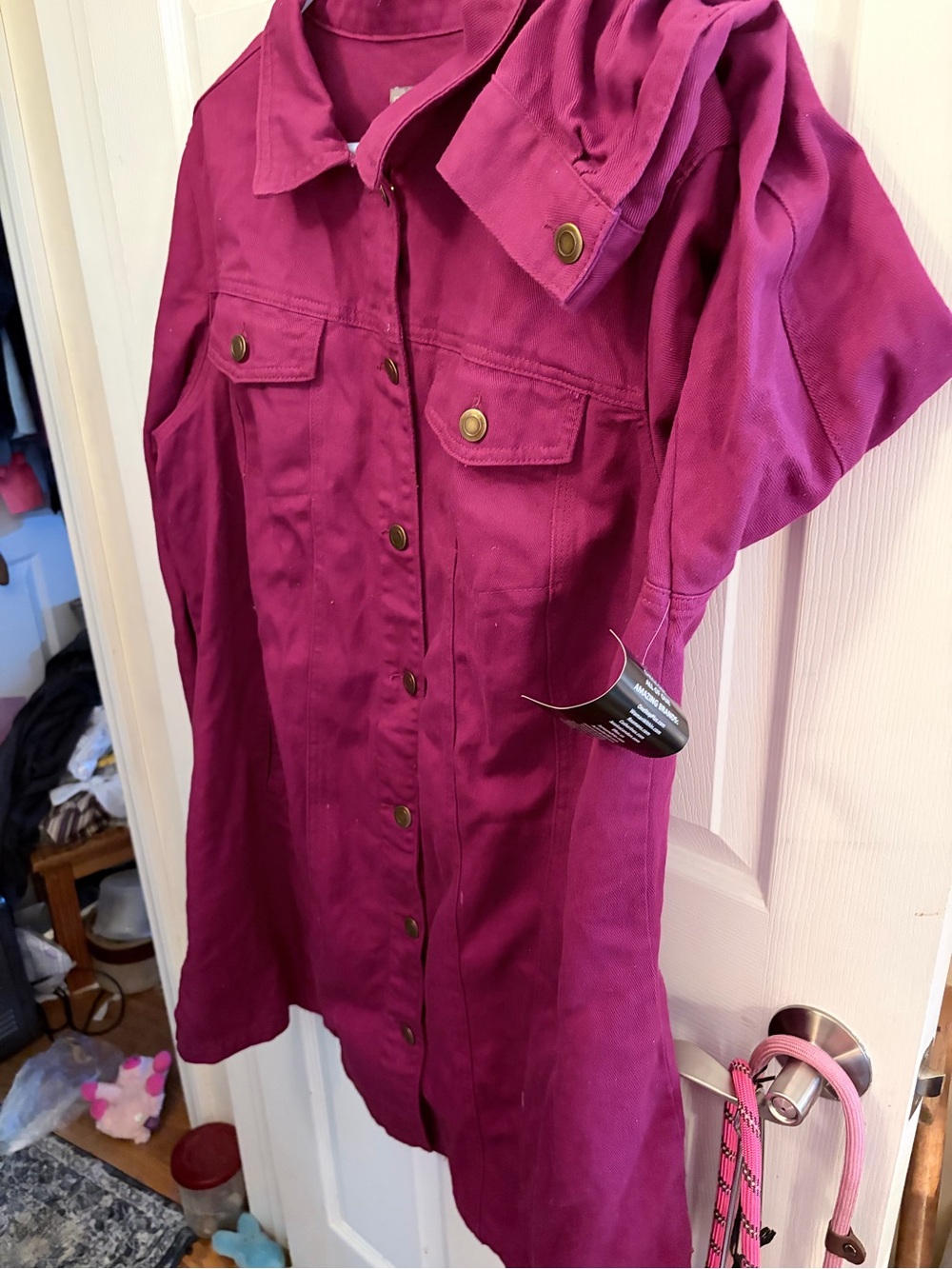 Raspberry Button-Front Denim Jacket - Picture 2 of 2